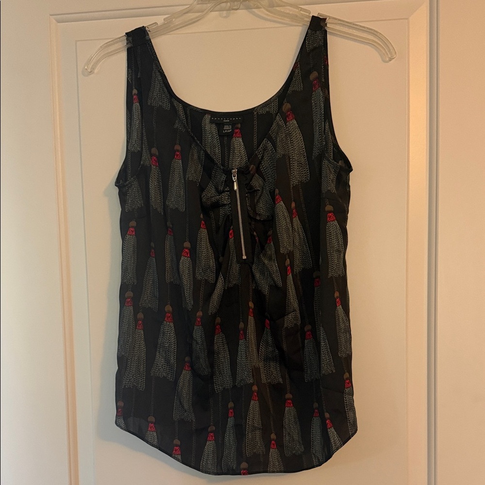 Apostrophe highend Black Tank silky feeling tank Top with Red and Gray Pattern